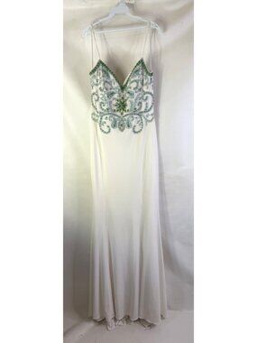 JOVANI White Embellished Beaded Gown Dress Prom HOCO